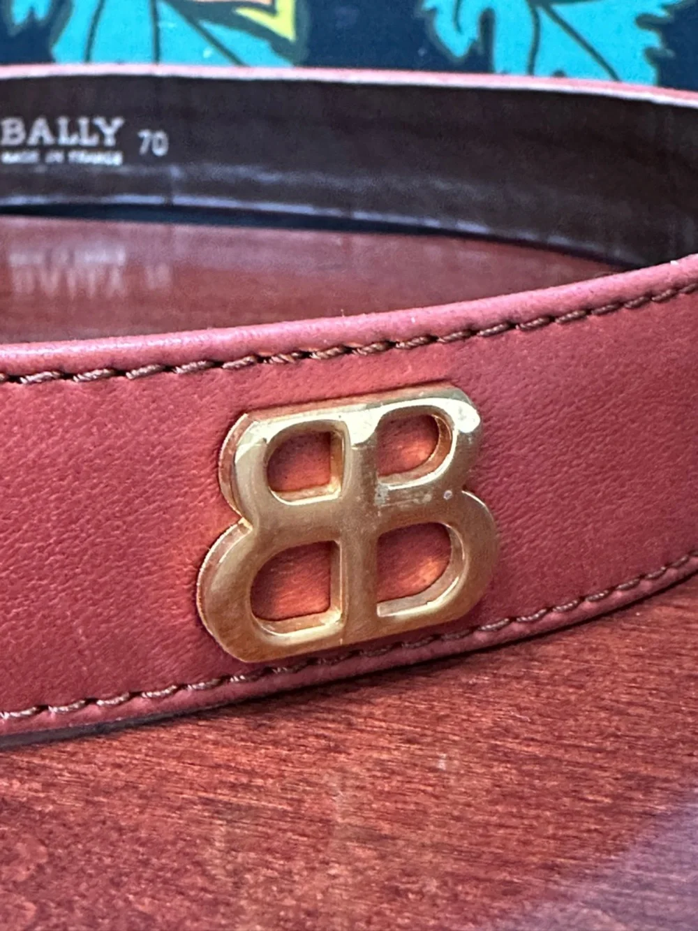 Vintage Bally BB Logo brown Leather Belt Size 70 XS Made in France